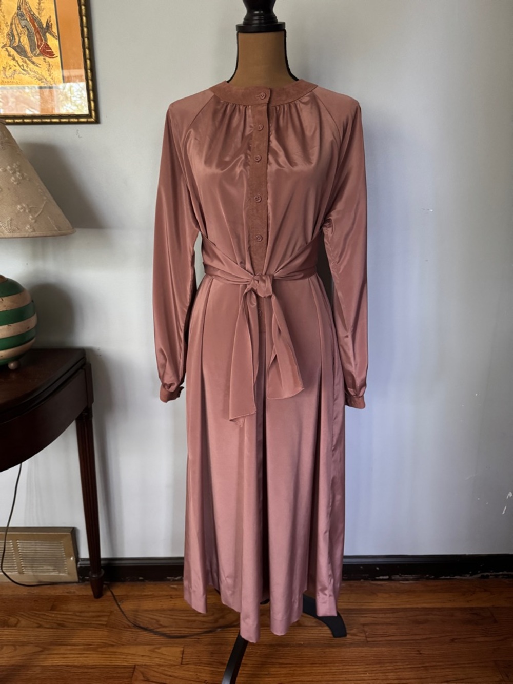 Vintage Joan Leslie by Kasper Dusty Mauve Satin Midi Dress Evening Robe